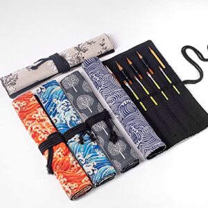 Cabilock Roll Up Paint Brush Holder 20 Slot Pockets Artist Canvas Roll Pouch Bag Makeup Brushes Case Organizer Rollup Protection (Style 7)