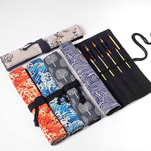 Cabilock Roll Up Paint Brush Holder 20 Slot Pockets Artist Canvas Roll Pouch Bag Makeup Brushes Case Organizer Rollup Protection (Style 7)