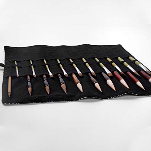 Cabilock Roll Up Paint Brush Holder 20 Slot Pockets Artist Canvas Roll Pouch Bag Makeup Brushes Case Organizer Rollup Protection (Style 7)