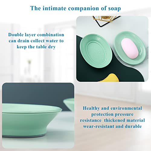 Kyraton Soap Dish 2 Pack, Plastic Soap Dishes, Non Slip Draining Soap Box, Soap Bar Holder Shower with Drip Tray, Easy Cleaning Soap Saver, Used in Kitchens, Bathrooms, Keeps The Soap Dry (Green)