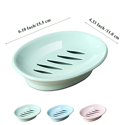 Kyraton Soap Dish 2 Pack, Plastic Soap Dishes, Non Slip Draining Soap Box, Soap Bar Holder Shower with Drip Tray, Easy Cleaning Soap Saver, Used in Kitchens, Bathrooms, Keeps The Soap Dry (Green)