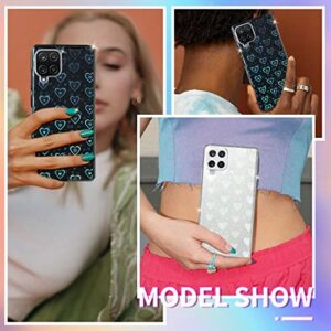 Shorogyt Holographic Heart Case for Samsung Galaxy A12 5G/4G 6.5 inch Cute Clear Love Hearts Cases Glitter Laser Bling Women Girls Aesthetic Design Cover+Screen+Chain for A 12 6.5”(3in1)