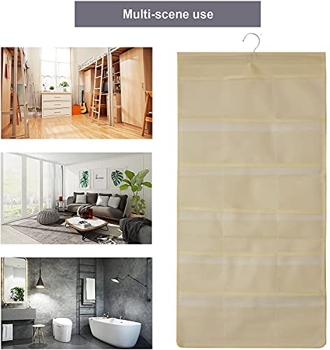 Ymemok Hanging Mesh Pockets Dual-Sided Closet Organizer for Underwear,Bra,Socks,Accessories with Hanger,Total 48 Pockets Beige