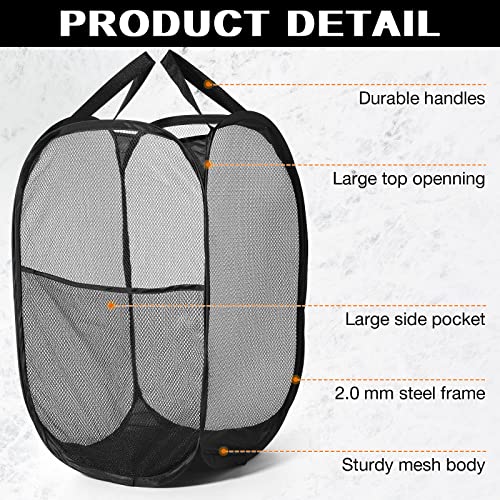 4 Pack Pop Up Laundry Hamper Mesh Clothes Baskets Collapsible Laundry Baskets with Side Pocket Folding Laundry Hamper Foldable Laundry Bag with Handles for Travel Kids Room College Dorm Storage