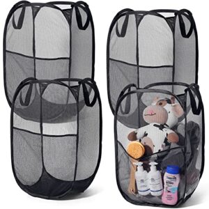 4 Pack Pop Up Laundry Hamper Mesh Clothes Baskets Collapsible Laundry Baskets with Side Pocket Folding Laundry Hamper Foldable Laundry Bag with Handles for Travel Kids Room College Dorm Storage