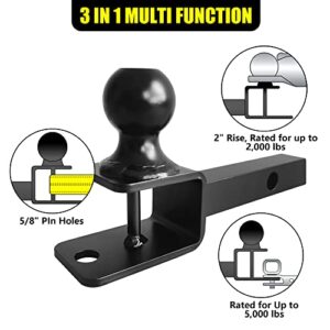 SKYMIRO 1-1/4" Solid Shank 3 in 1 ATV UTV Multi Hitch Mount with 2 inch Ball Hitch (Rated 2000 LBS), Winch Strap Loop (Rated 5000 LBS), ⅝ Pin Hole for Yard Work Equipment & Utility Trailers