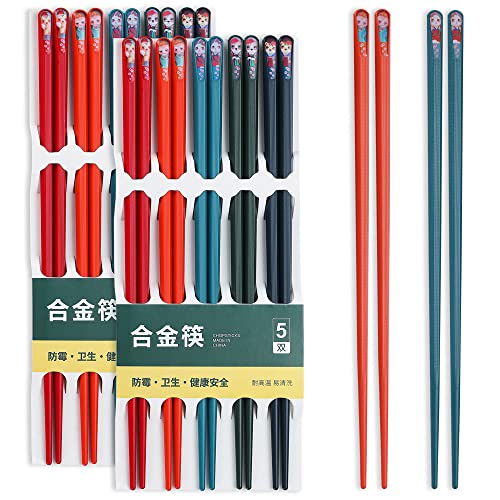 Kyraton Fiberglass Chopsticks 10 Pairs , Non Slip Reusable Chop Sticks for Food, Japanese Chinese Korean Chopsticks, Easy to Use, Dishwasher Safe, 9.5 Inch