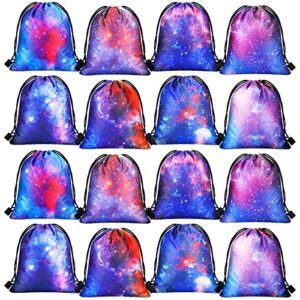 woanger 16 pcs galaxy birthday party favor bags galaxy gift bags candy goodie drawstring bag for kids party decorations(stylish)