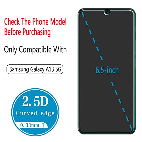 HPTech (2 Pack) Designed For Samsung Galaxy A13 5G Tempered Glass Screen Protector, Easy Installation, Bubble Free, Case Friendly