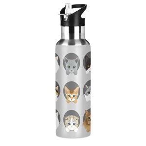 cute cat kitten water bottle kids insulated thermos stainless steel hot cold water flask jug with straw lid for sports gym running 20 oz