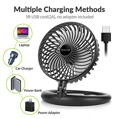 MCELITOR Small Desk Fan, 8-Inch USB Fan Small Quiet Personal Table Fan for Bedroom Office Home, Foldaway, Adjustable 540-degree Angle, 3 Speed, 5ft Cord (Black)