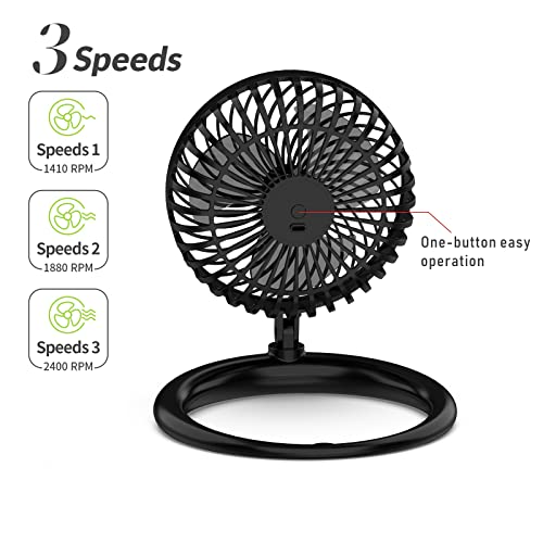 MCELITOR Small Desk Fan, 8-Inch USB Fan Small Quiet Personal Table Fan for Bedroom Office Home, Foldaway, Adjustable 540-degree Angle, 3 Speed, 5ft Cord (Black)