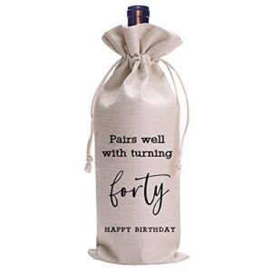 lanbaihe 40th birthday wine bag,funny birthday party gifts,forty 40 years old birthday gifts wine bag for mom,wife, friend,sister,brother, him,colleague,coworker (40th wine bags)