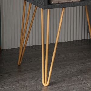 FAMAPY Nightstands Set of 2, Bedside Table Side Table with Drawer & Shelf, Industrial Style, Gold Metal Legs, End Table Black (15.7”W x 11.8”D x 23.6”H)