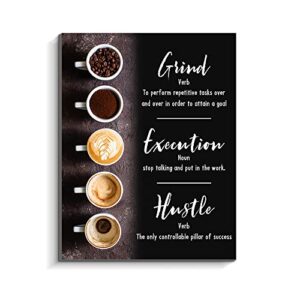 inspirational wall art wooden prints artwork grind hustle execution quote success motivational wall decor for home office living room bedroom ready to hang (coffee)
