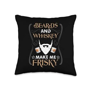 charlian minds - bearded whiskey lover beards and whiskey make me frisky funny drinking vintage throw pillow, 16x16, multicolor