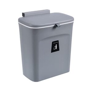 toproad kitchen hanging trash can, 2.4 gallon wall mounted counter waste compost bin, small garbage can with lid for cupboard/bathroom/bedroom/office/camping/under sink(grey)