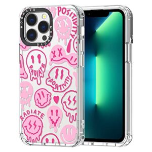 mosnovo iphone 13 pro case, pink dripping positivity radiate smiles [ buffertech impact ] transparent shockproof protective tpu bumper clear phone case cover designed for iphone 13 pro 6.1"