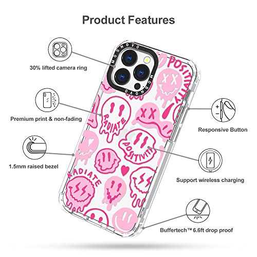 MOSNOVO iPhone 13 Pro Case, Pink Dripping Positivity Radiate Smiles [ Buffertech Impact ] Transparent Shockproof Protective TPU Bumper Clear Phone Case Cover Designed for iPhone 13 Pro 6.1"