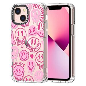 mosnovo compatible with iphone 13 case, pink dripping smiles positivity radiate face [ buffertech impact ] transparent shockproof protective tpu bumper clear phone case cover designed for iphone 13