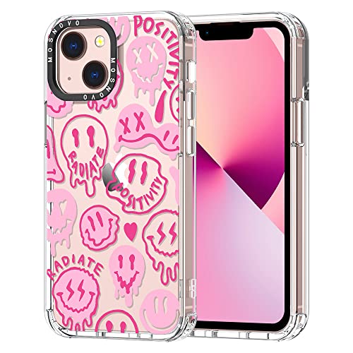 MOSNOVO Compatible with iPhone 13 Case, Pink Dripping Smiles Positivity Radiate Face [ Buffertech Impact ] Transparent Shockproof Protective TPU Bumper Clear Phone Case Cover Designed for iPhone 13