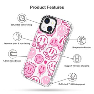 MOSNOVO Compatible with iPhone 13 Case, Pink Dripping Smiles Positivity Radiate Face [ Buffertech Impact ] Transparent Shockproof Protective TPU Bumper Clear Phone Case Cover Designed for iPhone 13