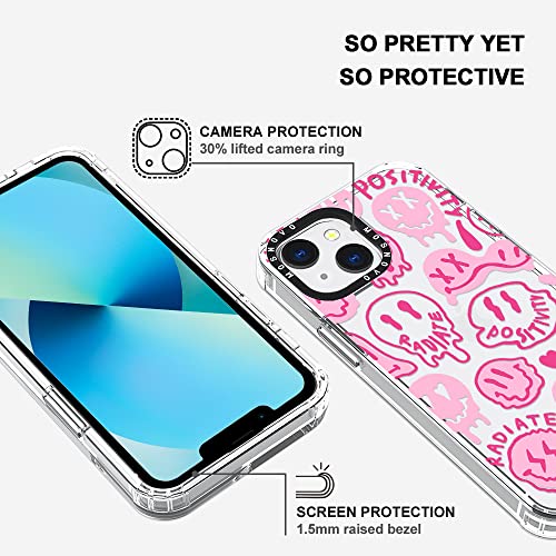 MOSNOVO Compatible with iPhone 13 Case, Pink Dripping Smiles Positivity Radiate Face [ Buffertech Impact ] Transparent Shockproof Protective TPU Bumper Clear Phone Case Cover Designed for iPhone 13