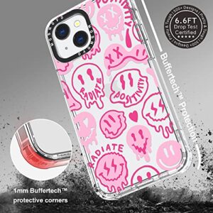 MOSNOVO Compatible with iPhone 13 Case, Pink Dripping Smiles Positivity Radiate Face [ Buffertech Impact ] Transparent Shockproof Protective TPU Bumper Clear Phone Case Cover Designed for iPhone 13