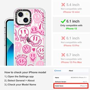 MOSNOVO Compatible with iPhone 13 Case, Pink Dripping Smiles Positivity Radiate Face [ Buffertech Impact ] Transparent Shockproof Protective TPU Bumper Clear Phone Case Cover Designed for iPhone 13