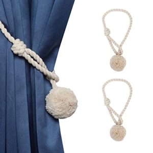 malanov curtain ball rope tiebacks tie-backs, rope ties, curtain handmade holdbacks, cotton curtain tieback (natural -2pc)