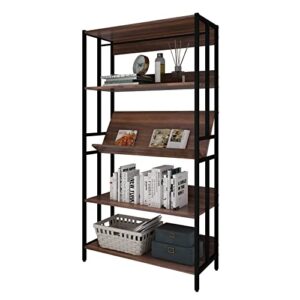 5-Tier Bookcase, Multi-Ways Adjustable Rack Shelf, Open Design Bookshelf for Home Office, Columbia Walnut