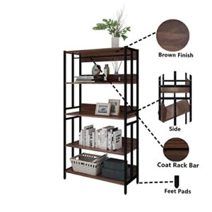 5-Tier Bookcase, Multi-Ways Adjustable Rack Shelf, Open Design Bookshelf for Home Office, Columbia Walnut