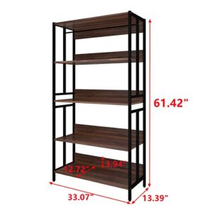 5-Tier Bookcase, Multi-Ways Adjustable Rack Shelf, Open Design Bookshelf for Home Office, Columbia Walnut