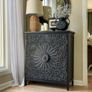 maison arts black accent cabinet with doors distressed storage cabinet farmhouse cabinet kitchen bar wine cabinet solid wood frame for entryway living room bedroom