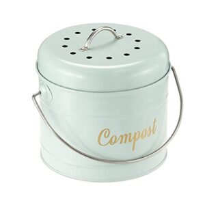 navaris kitchen compost bin - 0.8 gallon (3.2 l) metal countertop indoor composter for counter with lid and 6 charcoal filters - green, size small