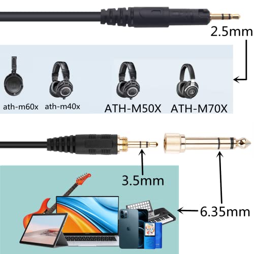 Saipomor ATH-M70x Audio Cable Coiled Replacement 3.5mm/6.35mm to 2.5mm Male AUX Extension Cords Compatible with Audio Technica ATH-M50x ATH-M40x ATH-M60X Headsets