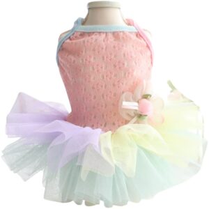 T'CHAQUE Elegant Princess Dog Dress with Colorful Tiered Layer Tutu Tulle, Pet Summer Clothes Dog Apparel for Puppy and Cats, Dog Birthday/Wedding Party Dresses Costume Casual Daily Pets Outfits, S