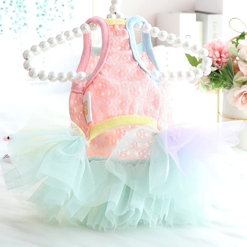 T'CHAQUE Elegant Princess Dog Dress with Colorful Tiered Layer Tutu Tulle, Pet Summer Clothes Dog Apparel for Puppy and Cats, Dog Birthday/Wedding Party Dresses Costume Casual Daily Pets Outfits, S