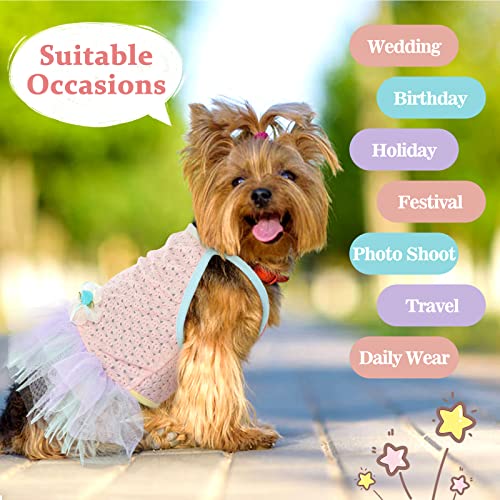 T'CHAQUE Elegant Princess Dog Dress with Colorful Tiered Layer Tutu Tulle, Pet Summer Clothes Dog Apparel for Puppy and Cats, Dog Birthday/Wedding Party Dresses Costume Casual Daily Pets Outfits, S