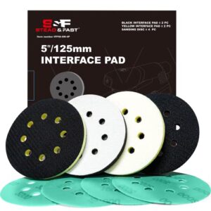 s&f stead & fast 5 inch orbital sander foam pad 4 pcs, interface pad with 8 holes, foam sanding pads hook and loop, soft disc pads with cushion sponge