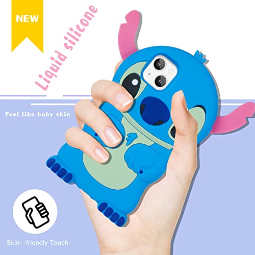 Lupct Blue Silicone Case for iPhone 13 3D Cartoon Animal Cute Funny Soft Protective Cases Kawaii Unique Character Cover, Fun Cool Skin Shell for Kids Teens Girls Guys for iPhone 13 6.1 inch