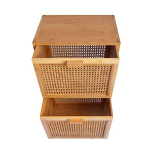 2-Shelf Storage Drawers, a Combination of Rattan-Weaved Basket and Natural Bamboo, Light Weight Night Stand