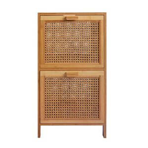 2-shelf storage drawers, a combination of rattan-weaved basket and natural bamboo, light weight night stand