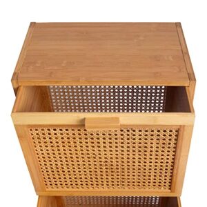 2-Shelf Storage Drawers, a Combination of Rattan-Weaved Basket and Natural Bamboo, Light Weight Night Stand