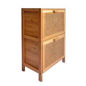 2-Shelf Storage Drawers, a Combination of Rattan-Weaved Basket and Natural Bamboo, Light Weight Night Stand