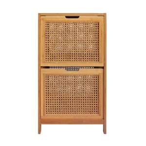 2-Shelf Storage Drawers, a Combination of Rattan-Weaved Basket and Natural Bamboo, Light Weight Night Stand