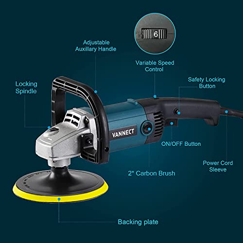 Buffer Polisher, 1200W 7-inch Car Polisher with 6 Variable Speed, 5 Foam Pads, Detachable Handle and Safety Lock Car Buffer Polisher Ideal for Car Sanding, Polishing, Waxing (Upgraded)