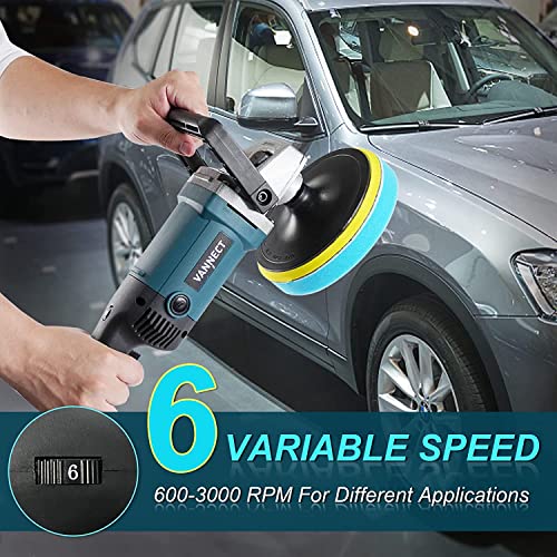 Buffer Polisher, 1200W 7-inch Car Polisher with 6 Variable Speed, 5 Foam Pads, Detachable Handle and Safety Lock Car Buffer Polisher Ideal for Car Sanding, Polishing, Waxing (Upgraded)