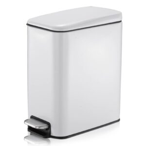 gonicvin bathroom bin, 1.3 gallon stainless steel pedal bin waste bin with lids, slow drop closing slim rubbish bin pedal waste basket for bathroom, kitchen, and office (white)