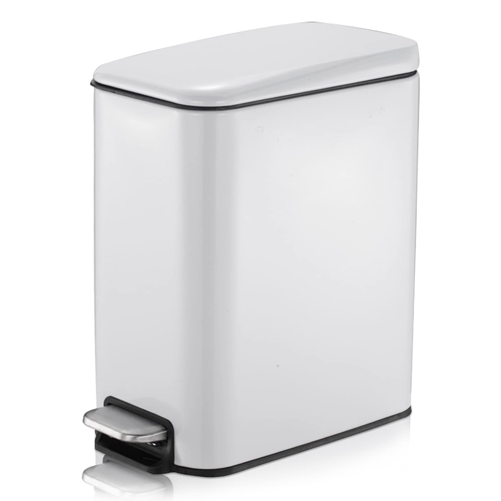 GONICVIN Bathroom Bin, 1.3 Gallon Stainless Steel Pedal Bin Waste Bin with Lids, Slow Drop Closing Slim Rubbish Bin Pedal Waste Basket for Bathroom, Kitchen, and Office (White)